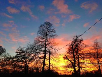 Silhouette trees against dramatic sky during sunset