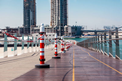 Dubai, uae, april 2019 repair of the bridge leading to the blue waters island