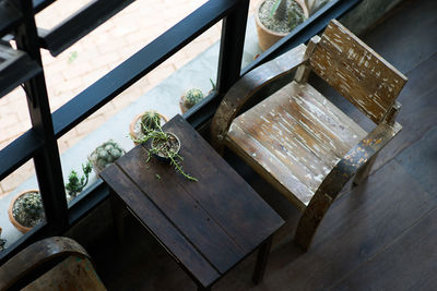 High angle view of potted plant on table