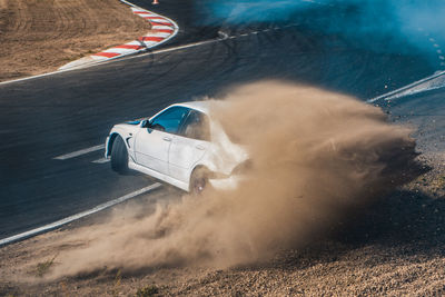 High angle view of car on road