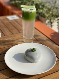 Close-up of drink served on table