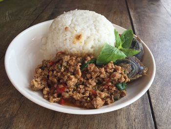 High angle view of meal served in plate