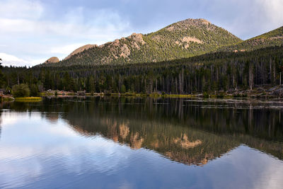 Reflection of trees in lake against sky