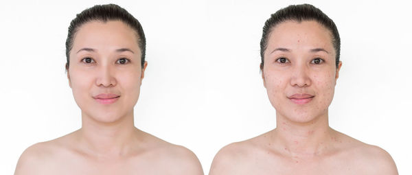 Portrait of a beautiful young woman over white background