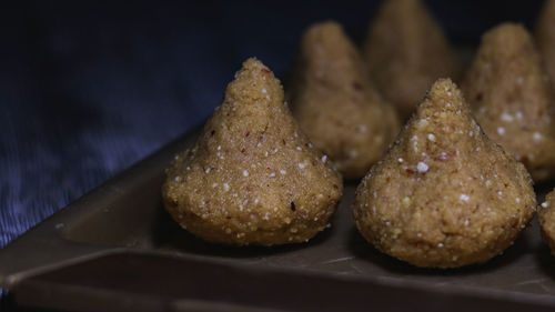 Close-up of served food on table