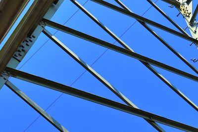 Low angle view of roof against blue sky