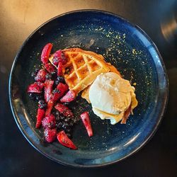 High angle view of ice cream in plate