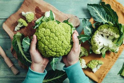 High angle view of person holding vegetables