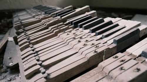 High angle view of piano keys