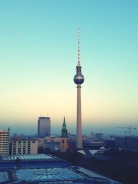 Communications tower in city