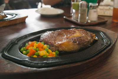 Close-up of food in plate on table