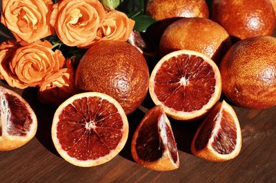 High angle view of fruits on table