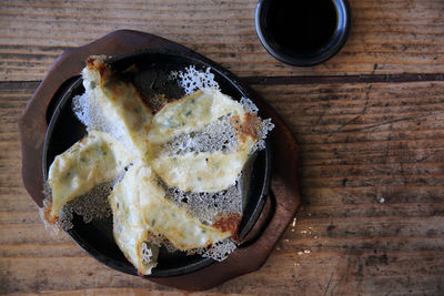 High angle view of breakfast on table