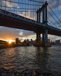Bridge over river with city in background