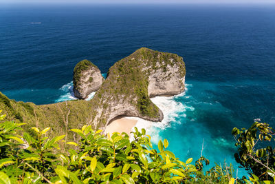 High angle view of rocks on beach