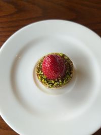 Close-up of strawberry cake on plate