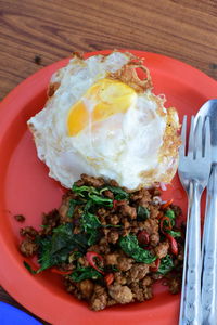 Close-up of breakfast served in plate