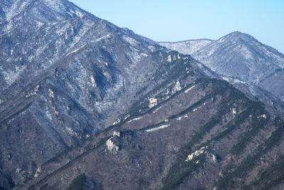 Close-up of mountains against clear blue sky