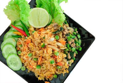 High angle view of vegetables in container