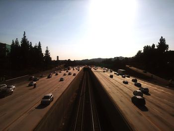 High angle view of railroad tracks against sky