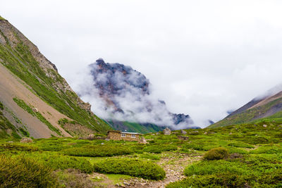 Panoramic view of volcanic landscape against sky