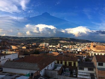 High angle view of townscape against sky