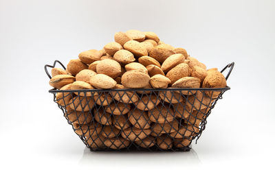 Close-up of stack against white background