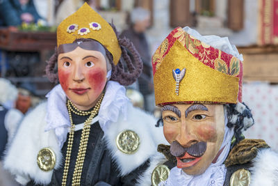 Carnival in carnia. sauris, masks of the religious and pagan tradition. italy