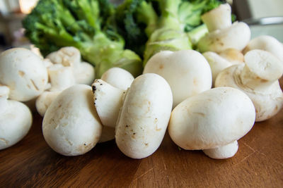 High angle view of chopped mushrooms on table