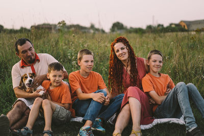 Portrait of a family in nature.