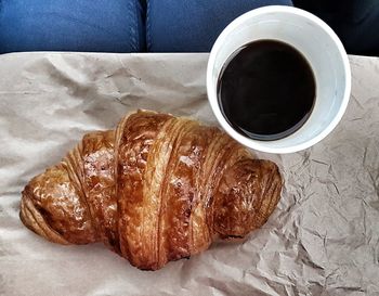 High angle view of breakfast on table