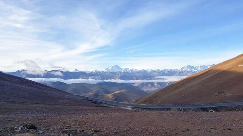 Scenic view of snowcapped mountains against sky