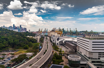 High angle view of cityscape against sky