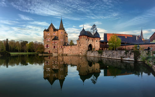 Reflection of buildings in lake