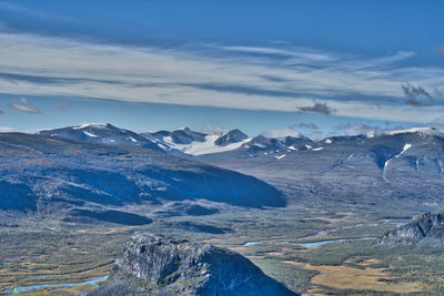 Scenic view of mountains against cloudy sky