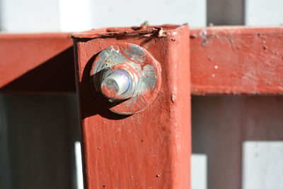 Close-up of rusty metal against wall