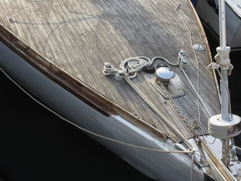 High angle view of boat moored in lake