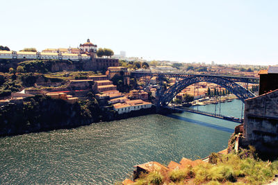 Bridge over river against clear sky