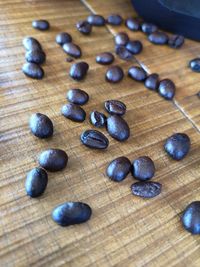 High angle view of coffee beans on table