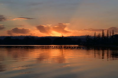 Scenic view of lake against sky during sunset