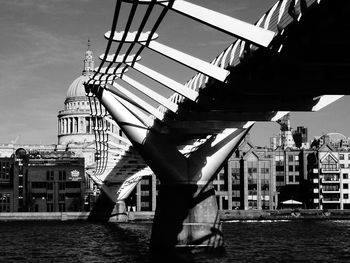 Harbor against sky in city