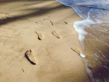 High angle view of sand on beach