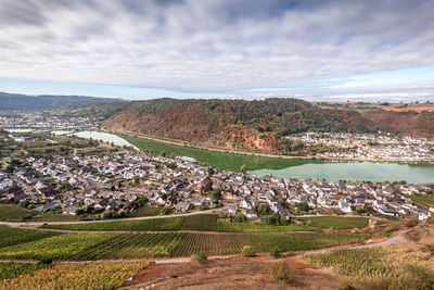 Aerial view of townscape against sky