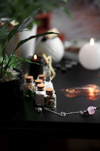 Close-up of christmas decorations on table