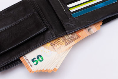 Close-up of wallet on white background