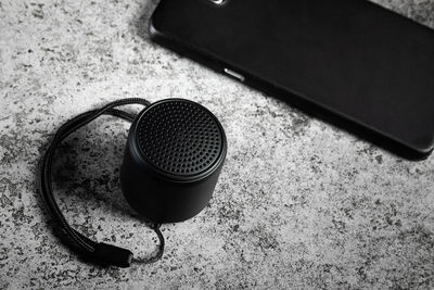 High angle view of microphone on table