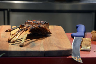 Close-up of food on cutting board