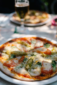 Close-up of pizza on table