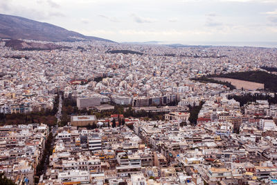 High angle shot of townscape against sky