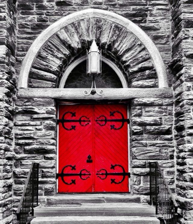 red, text, door, built structure, architecture, closed, entrance, communication, building exterior, western script, brick wall, wood - material, wall - building feature, gate, metal, safety, old, day, security, outdoors
